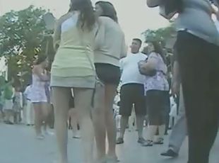 Dangerously exciting brunette in upskirt public video