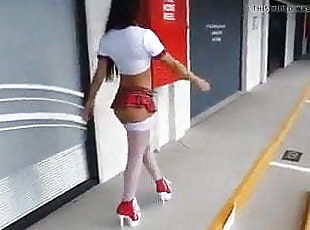 Nasty babes going for a walk in short skirts