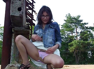 Girl with glasses fucking dick outdoor